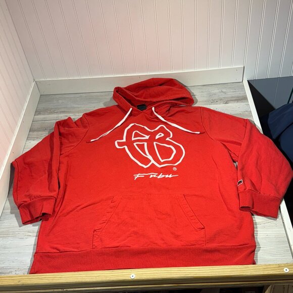 VTG FUBU Hoodie Men 3XL Red Long Sleeve FB Logo Fleece Sweatshirt Hip Hop Street - Picture 1 of 11